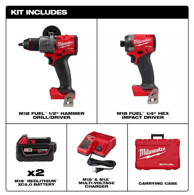 Milwaukee M18 FUEL 18V Hammer Drill and Impact Driver Combo Kit (2-Tool) 3697-22