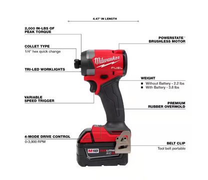 Milwaukee M18 FUEL 18V Hammer Drill and Impact Driver Combo Kit (2-Tool) 3697-22