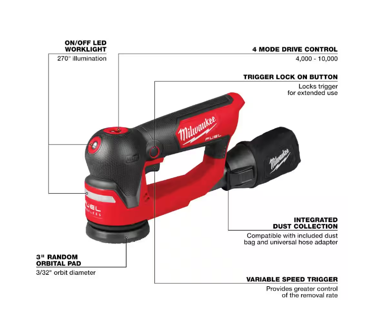 Milwaukee M12 FUEL 12V 3 in. Random Orbital Detail Sander 2535-20 (TOOL ONLY)