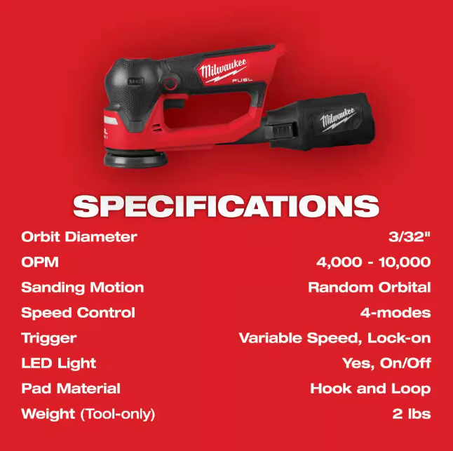 Milwaukee M12 FUEL 12V 3 in. Random Orbital Detail Sander 2535-20 (TOOL ONLY)