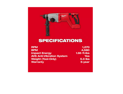 Milwaukee M18 18V 1 in. SDS-Plus D-Handle Rotary Hammer 2613-20 (TOOL ONLY)