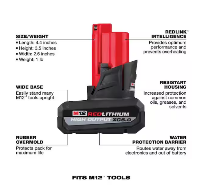 Milwaukee M12 REDLITHIUM HIGH OUTPUT XC5.0 Battery Pack 48-11-2450