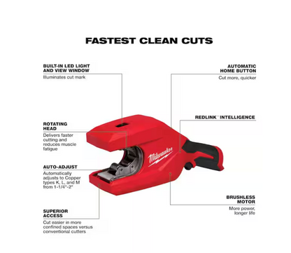 Milwaukee M12 12V Brushless 1-1/4 in. - 2 in. Copper Tubing Cutter 2479-20 (TOOL ONLY)