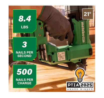 METABO HPT 18V MultiVolt Cordless 21° 3-1/2" Plastic Strip Framing Nailer Kit NR1890DRA