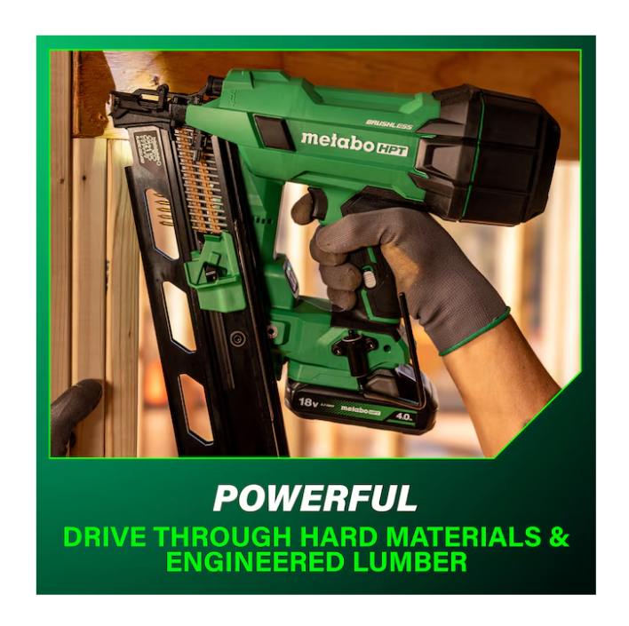 METABO HPT 18V MultiVolt Cordless 21° 3-1/2" Plastic Strip Framing Nailer Kit NR1890DRA