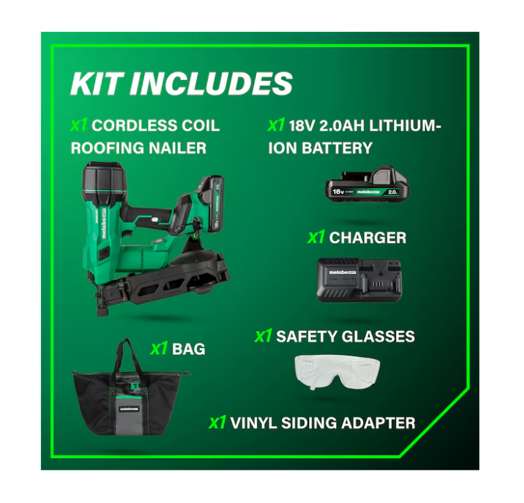 METABO HPT 18V MultiVolt™ Brushless 1-3/4" Coil Roofing Nailer Kit NV1845DA