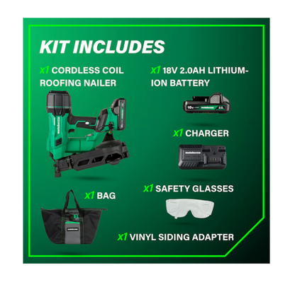 METABO HPT 18V MultiVolt™ Brushless 1-3/4" Coil Roofing Nailer Kit NV1845DA