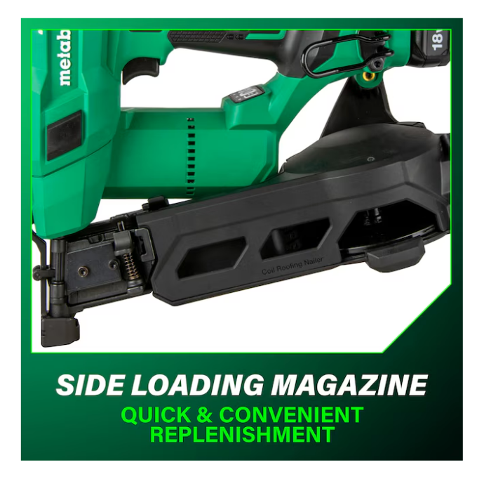 METABO HPT 18V MultiVolt™ Brushless 1-3/4" Coil Roofing Nailer Kit NV1845DA