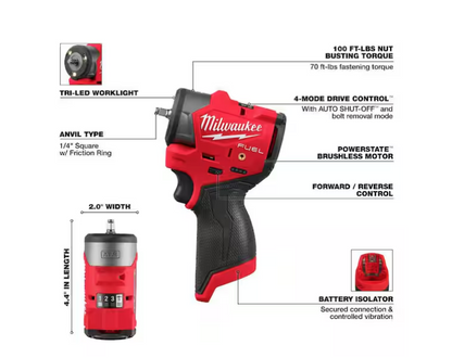Milwaukee M12 FUEL 12V 1/4 in. Subcompact Impact Wrench w/ Friction Ring 3048-20 (TOOL ONLY)