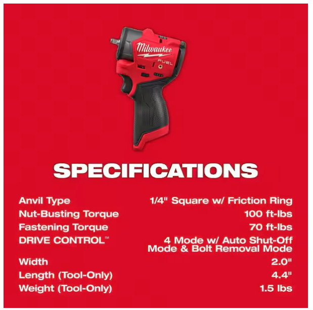 Milwaukee M12 FUEL 12V 1/4 in. Subcompact Impact Wrench w/ Friction Ring 3048-20 (TOOL ONLY)