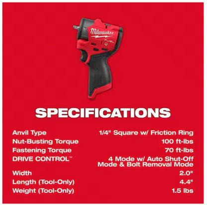 Milwaukee M12 FUEL 12V 1/4 in. Subcompact Impact Wrench w/ Friction Ring 3048-20 (TOOL ONLY)