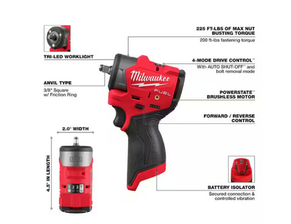 Milwaukee M12 FUEL 12V 3/8 in. Sub Compact Impact Wrench 3049-20 (TOOL ONLY)