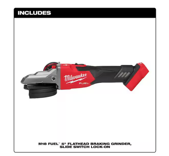 Milwaukee M18 FUEL 18V 5 in. Flathead Braking Grinder w Slide Switch Lock-On 2887-20 (TOOL ONLY)