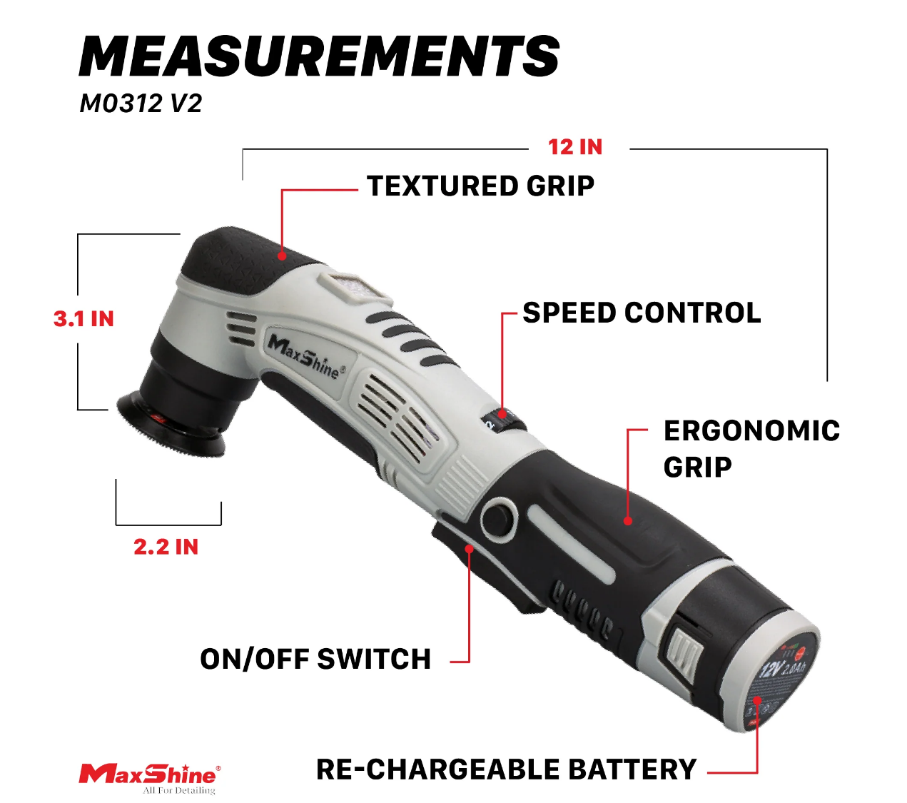MAXSHINE Cordless Dual Action Polisher M0312 V2 - Cordless Hybrid Rotary & DA