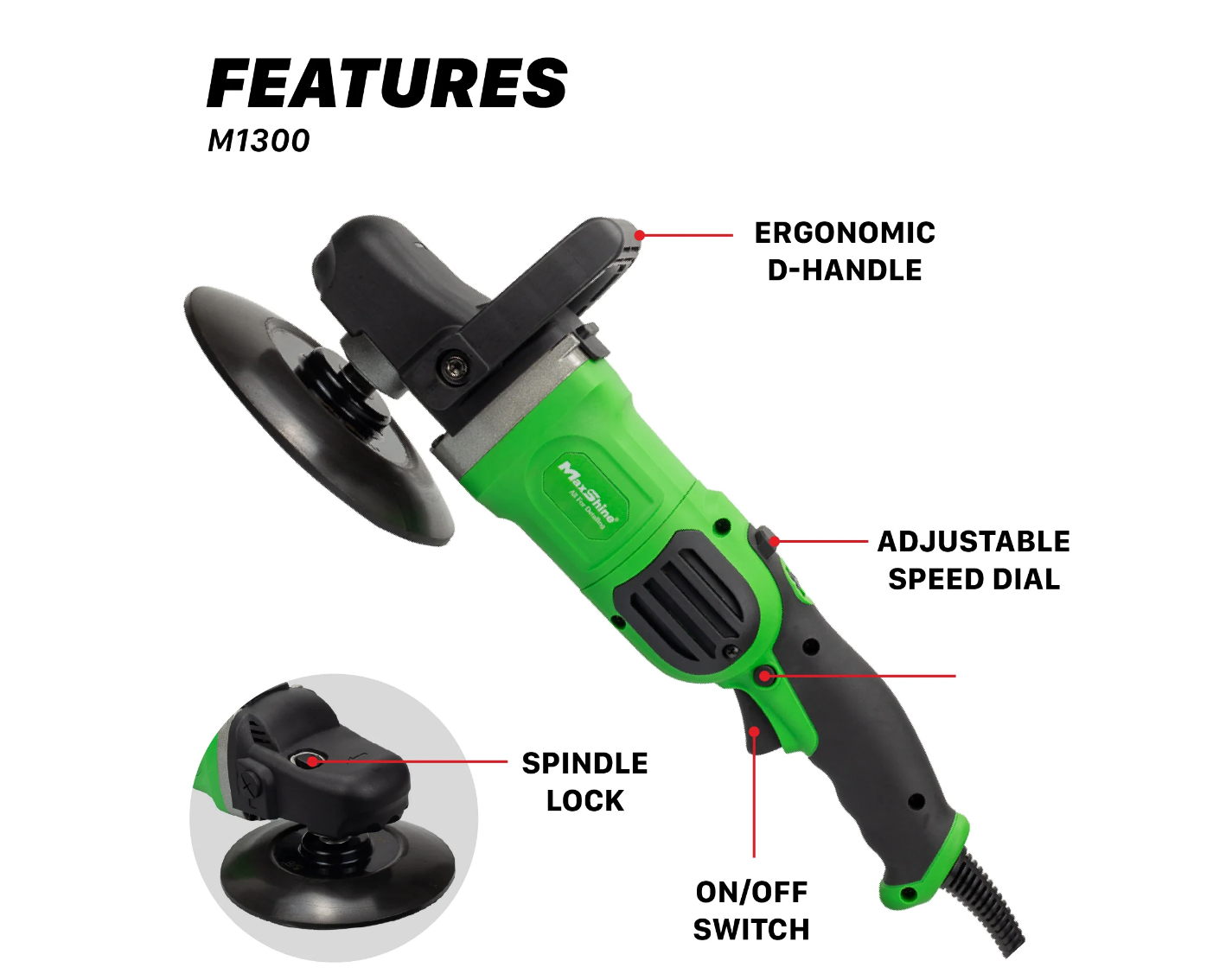 MAXSHINE Rotary Polisher | M1300 Pro - 7in Plate, 1300W