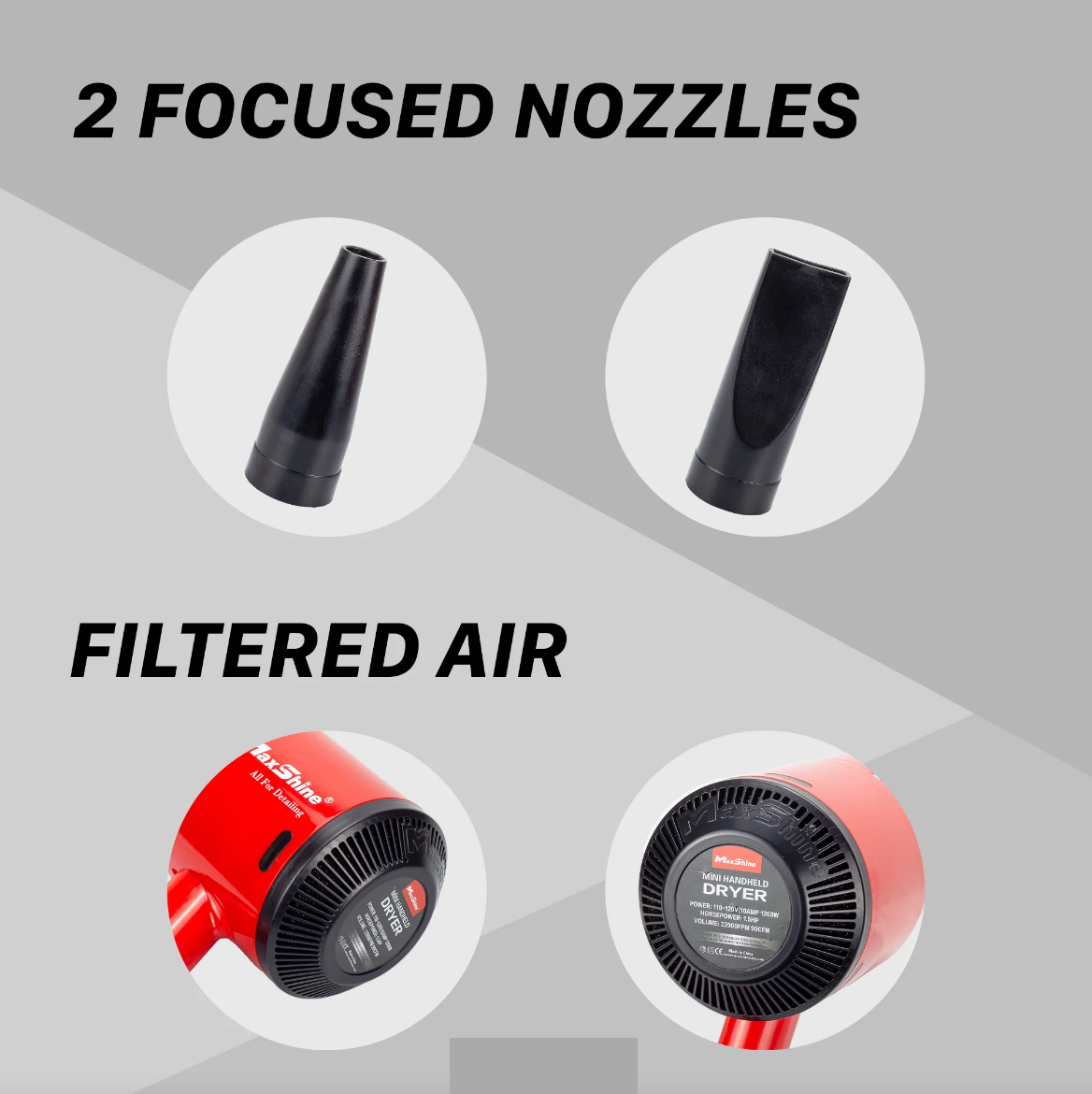 MaxShine Mini Handheld Dryer EVO-S - Red Portable Car Dryer with Attachments for Detailing