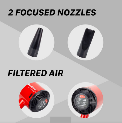 MaxShine Mini Handheld Dryer EVO-S - Red Portable Car Dryer with Attachments for Detailing