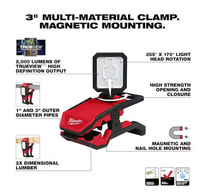 Milwaukee M18 18V 2000 Lumens Rover LED Clamping Flood Light 2358-20 (TOOL ONLY)