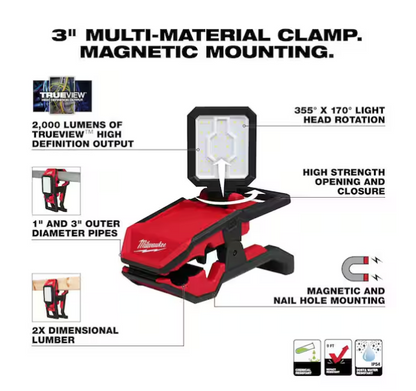 Milwaukee M18 18V 2000 Lumens Rover LED Clamping Flood Light 2358-20 (TOOL ONLY)