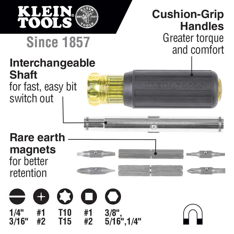 Klein Tools 11-in-1 Magnetic Screwdriver / Nut Driver 32500MAG
