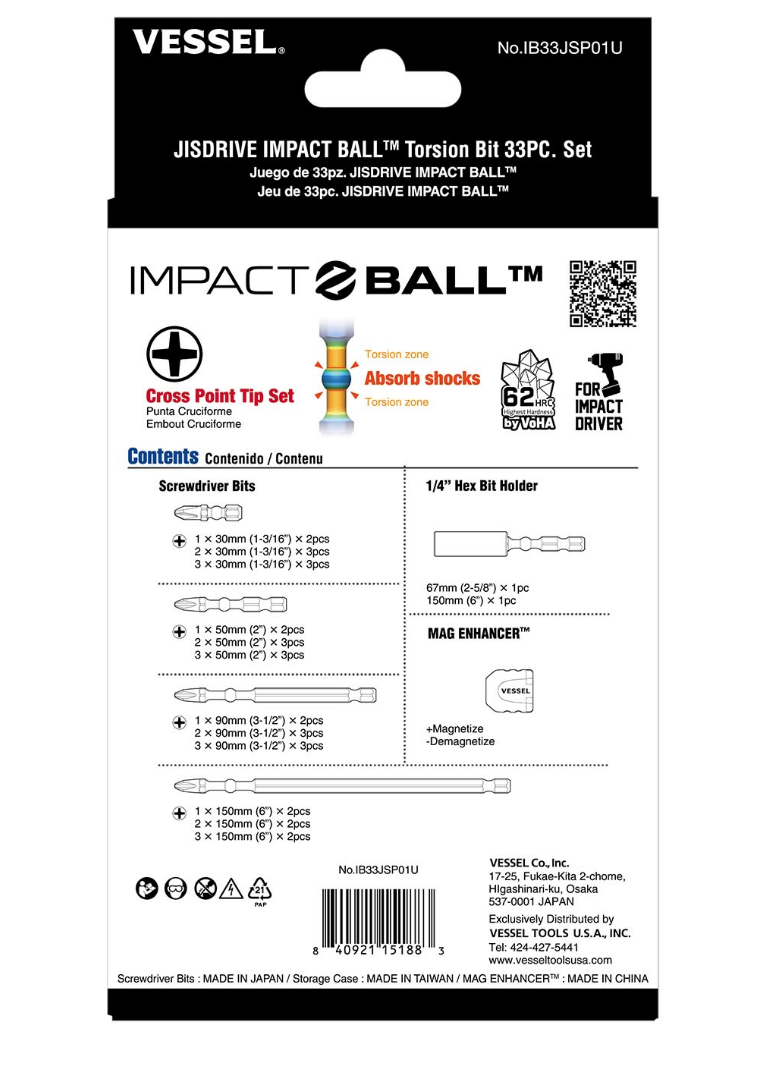 VESSEL Jisdrive Impact Ball Torsion 33pc Bit Set IB33JSP01U