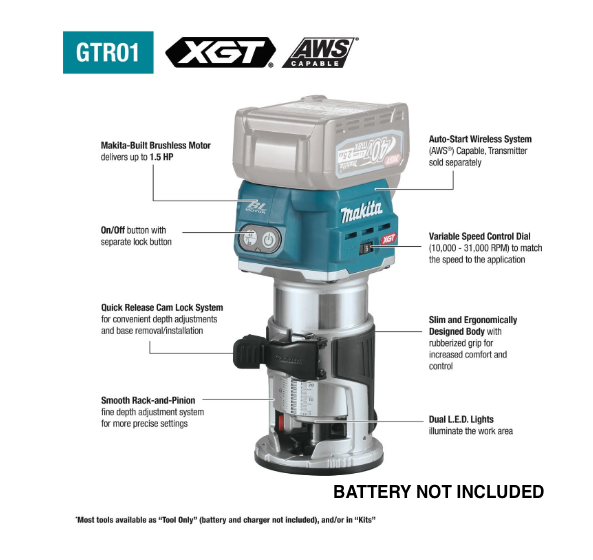 Makita 40V max XGT Compact Router/Trimmer GTR01Z (TOOL ONLY)