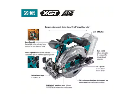 Makita 40V max XGT 6-1/2 in. Circular Saw, AWS Capable GSH05Z (Tool Only)