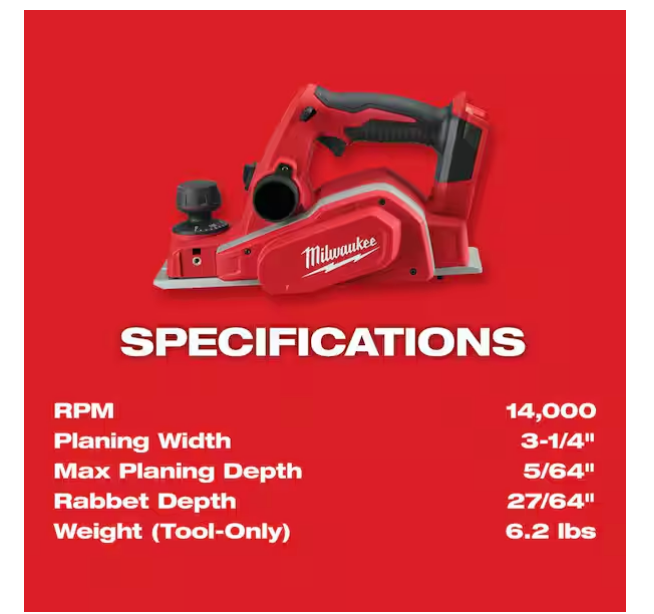 Milwaukee M18 18V 3-1/4 in. Planer 2623-20 (Tool Only)
