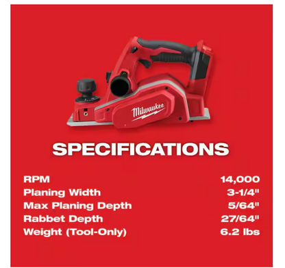 Milwaukee M18 18V 3-1/4 in. Planer 2623-20 (Tool Only)