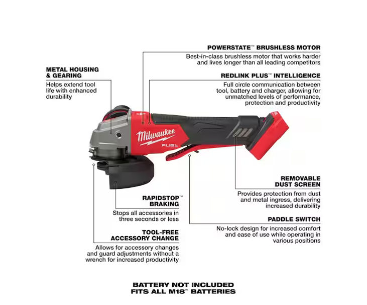 Milwaukee M18 FUEL 18V 4-1/2 in./5 in. Grinder Variable Speed & Paddle Switch 2888-20 (Tool-Only)