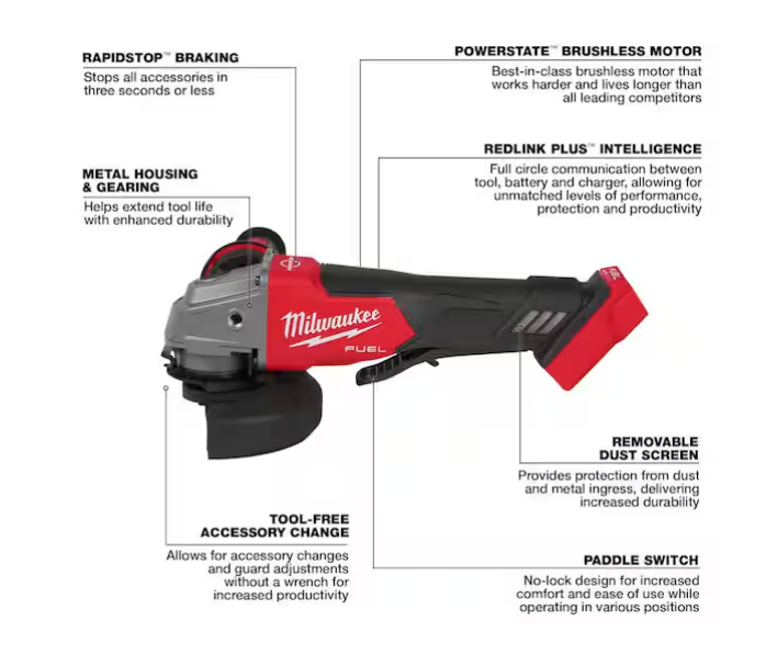 Milwaukee M18 FUEL 18V 4-1/2 in./5 in. Grinder w/ Paddle Switch 2880-20 (Tool-Only)