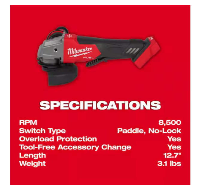 Milwaukee M18 FUEL 18V 4-1/2 in./5 in. Grinder w/ Paddle Switch 2880-20 (Tool-Only)