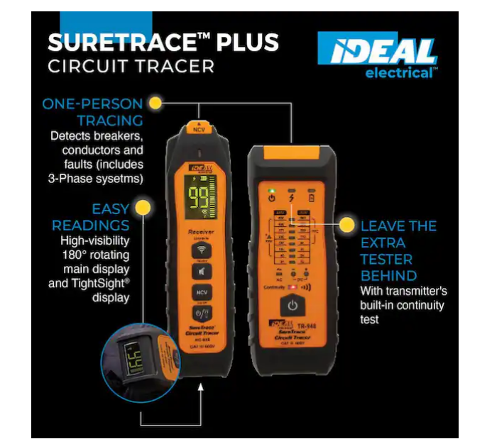 IDEAL SureTrace Plus Circuit Tracer 0-600 Volts AC/DC w/ Continuity Test 61-948