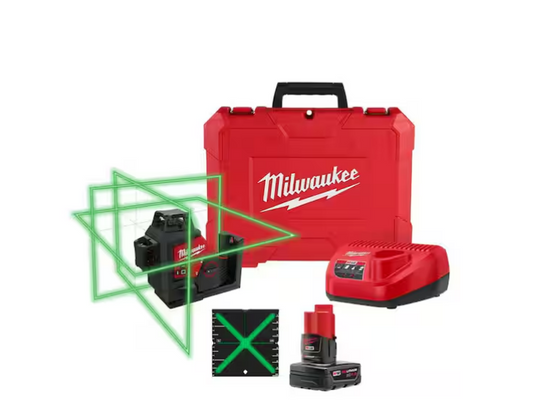 Milwaukee M12 12V Green 250 ft. 3-Plane Laser Level Kit 3632-21