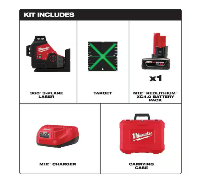 Milwaukee M12 12V Green 250 ft. 3-Plane Laser Level Kit 3632-21