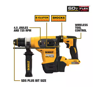 DEWALT FLEXVOLT 60V MAX Cordless 1-1/4 in. SDS Plus Rotary Hammer DCH416B (Tool Only)