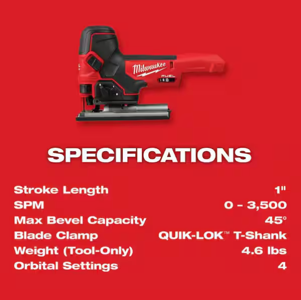 Milwaukee M18 FUEL 18V Barrel Grip Jig Saw 2737B-20 - TOOL ONLY