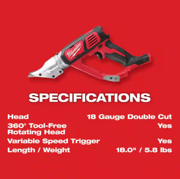 Milwaukee M18 18-Gauge Double Cut Metal Shear 2635-20 (TOOL ONLY)