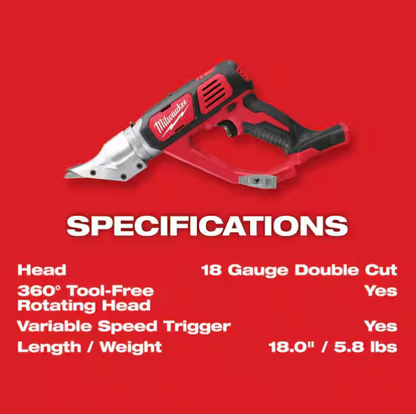 Milwaukee M18 18-Gauge Double Cut Metal Shear 2635-20 (TOOL ONLY)