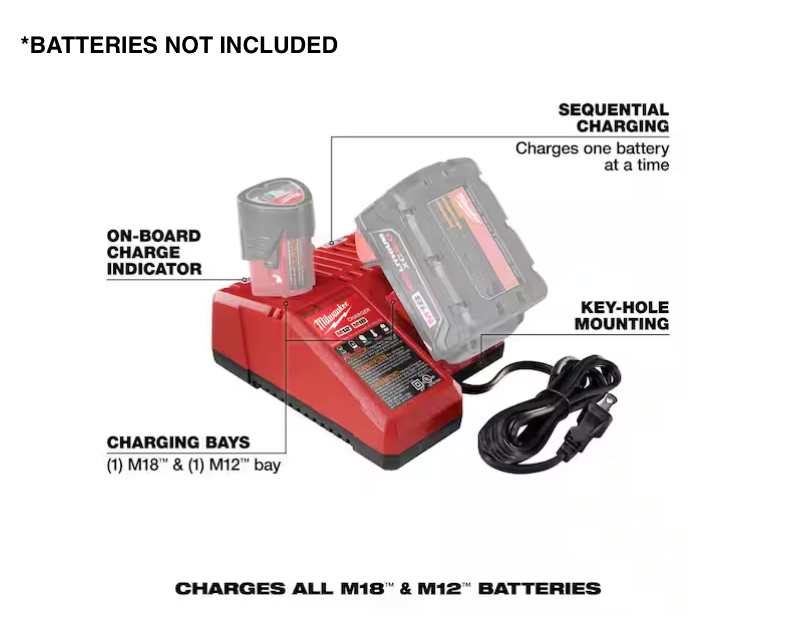 Milwaukee M12 and M18 Lithium-Ion Multi-Voltage Battery Charger 48-59-1812