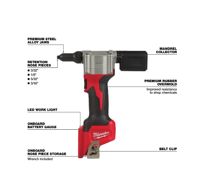 Milwaukee M12 12V Rivet Tool 2550-20 (Tool-Only)