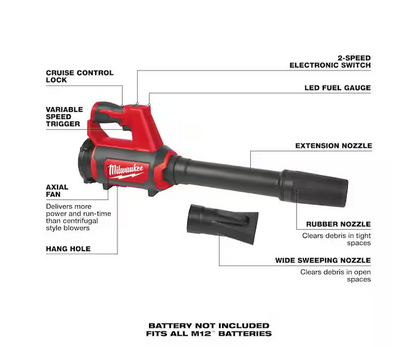 Milwaukee M12 12V Lithium-Ion Compact Spot Blower 0852-20 (Tool-Only)