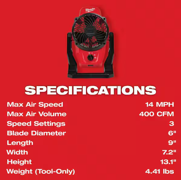 Milwaukee M12 12V Cordless Fan 0820-20 (Fan-Only)
