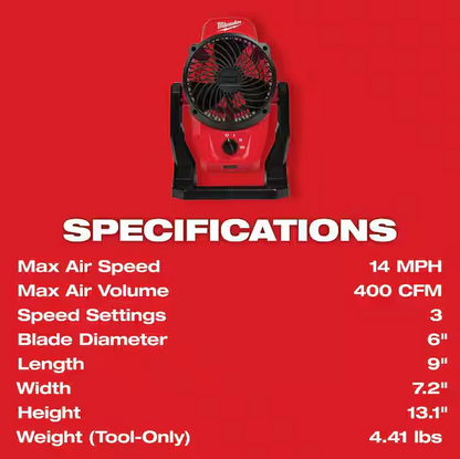 Milwaukee M12 12V Cordless Fan 0820-20 (Fan-Only)