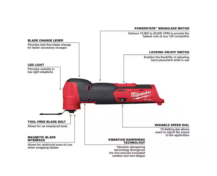 Milwaukee M12 FUEL 12V Cordless Oscillating Multi-Tool 2526-20 (Tool-Only)