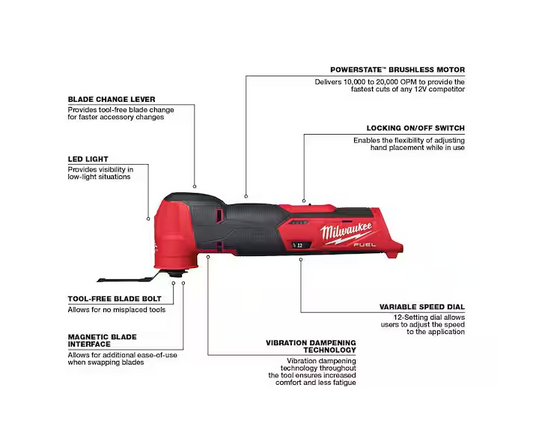 Milwaukee M12 FUEL 12V Cordless Oscillating Multi-Tool 2526-20 (Tool-Only)