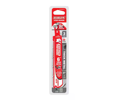 DIABLO 6" 8 TPI Steel Demon Carbide Reciprocating Saw Blades for Thick Metal (3-Pack) DS0608CF3