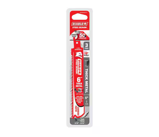 DIABLO 6" 8 TPI Steel Demon Carbide Reciprocating Saw Blades for Thick Metal (3-Pack) DS0608CF3