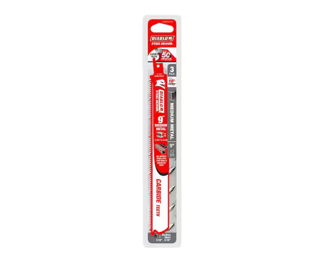 Diablo 9" Steel Demon Carbide Medium Metal Reciprocating 3-Pack Blades DS0910CF3