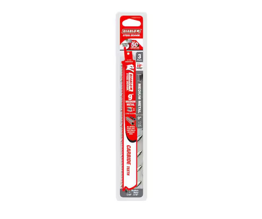 Diablo 9" Steel Demon Carbide Medium Metal Reciprocating 3-Pack Blades DS0910CF3